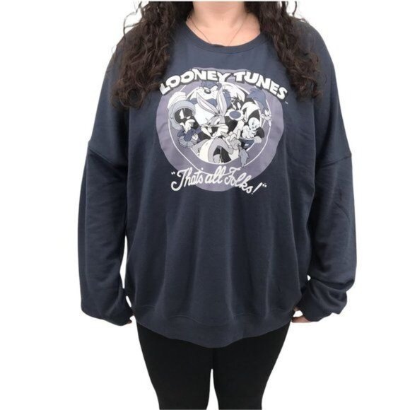 Looney Tunes Womens Long Sleeve Night Blue "That's All Folks !" Sweatshirt Sz 1X - Picture 1 of 8